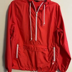 American Eagle Red Windbreaker Quarter Zip Jacket Size Medium